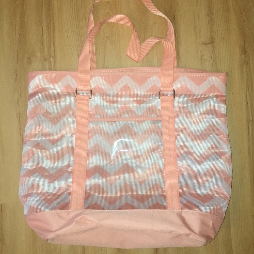 Orange and white chevron tote